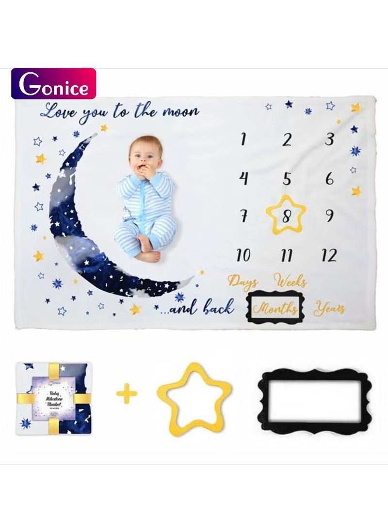 Baby Monthly Milestone Blanket Boy Newborn - Blue