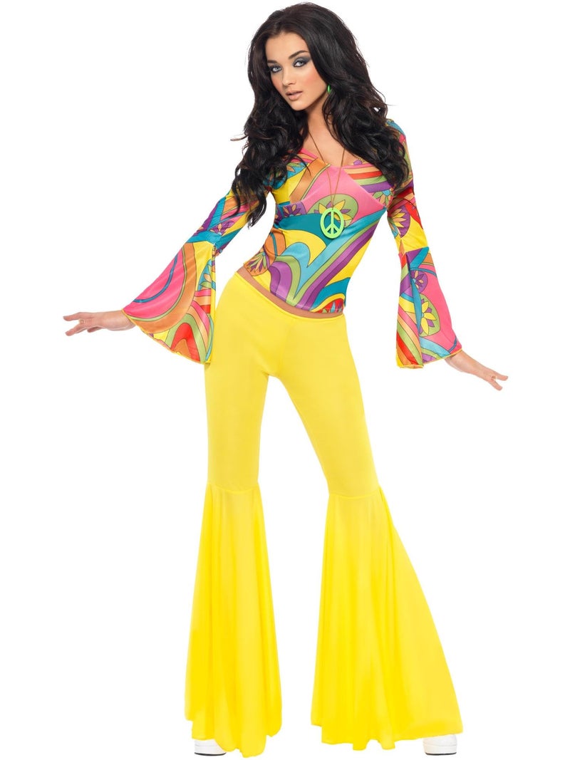 Smiffys womens 70s Groovy Babe Adult Sized Costume, Yellow, S - US Size 6-8 - Image 1