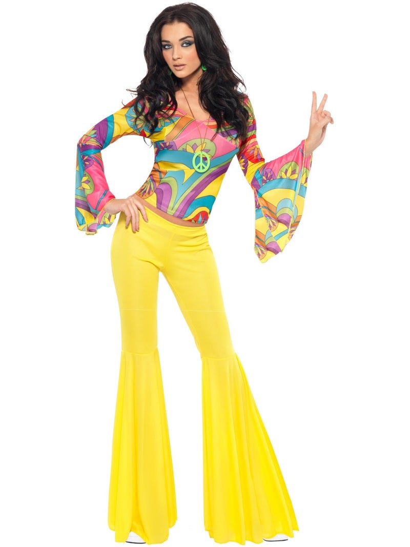 Smiffys womens 70s Groovy Babe Adult Sized Costume, Yellow, S - US Size 6-8 - Image 3