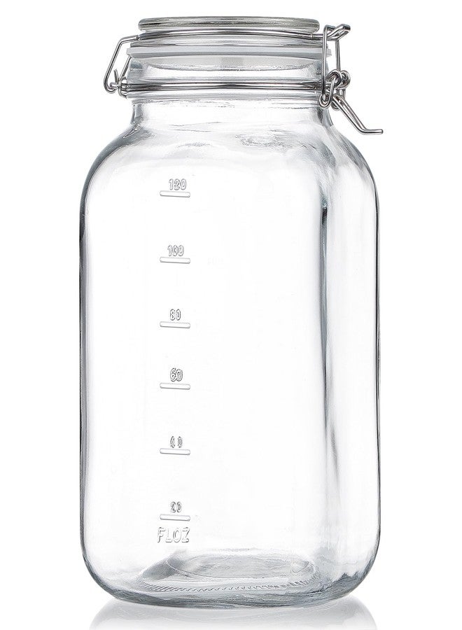Folinstall 1 Gallon Square Super Wide-Mouth Glass Jars with Airtight Lids, Glass Storage Jars with 2 Measurement Mark, Sturdy Canning Jars with Large Capacity 4100 ML For Overnight Oats - Image 1