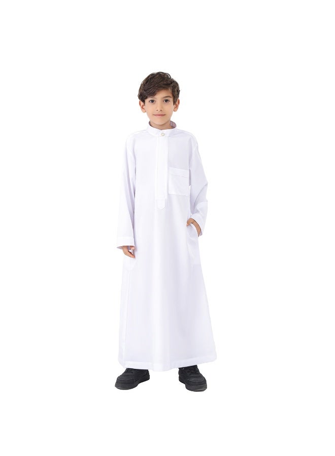 Middle Eastern Arabic Boy's Thobe - Solid Color Stand Collar Traditional Garment