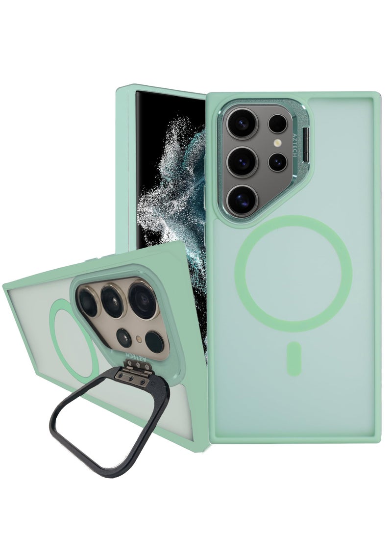 أزتك غطاء SuperShield غير اللامع لجهاز Samsung Galaxy S23 Ultra باللون الأخضر متوافق مع MagSafe وحلقة مغناطيسية، مع دعامة كاميرا مدمجة، مقاوم للصدمات والخدوش، تصميم نحيف. - Image 1