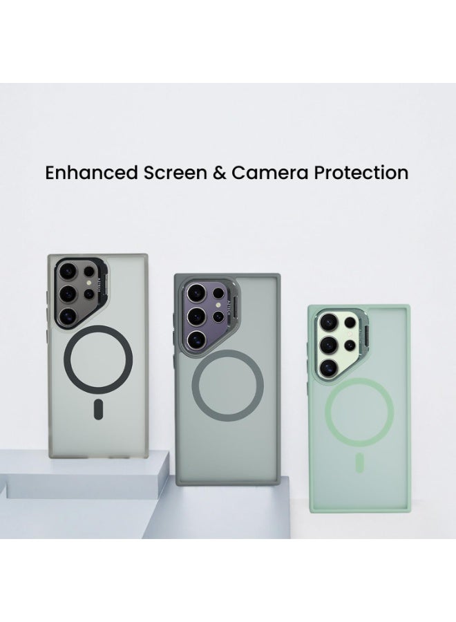 أزتك غطاء SuperShield غير اللامع لجهاز Samsung Galaxy S23 Ultra باللون الأخضر متوافق مع MagSafe وحلقة مغناطيسية، مع دعامة كاميرا مدمجة، مقاوم للصدمات والخدوش، تصميم نحيف. - Image 2