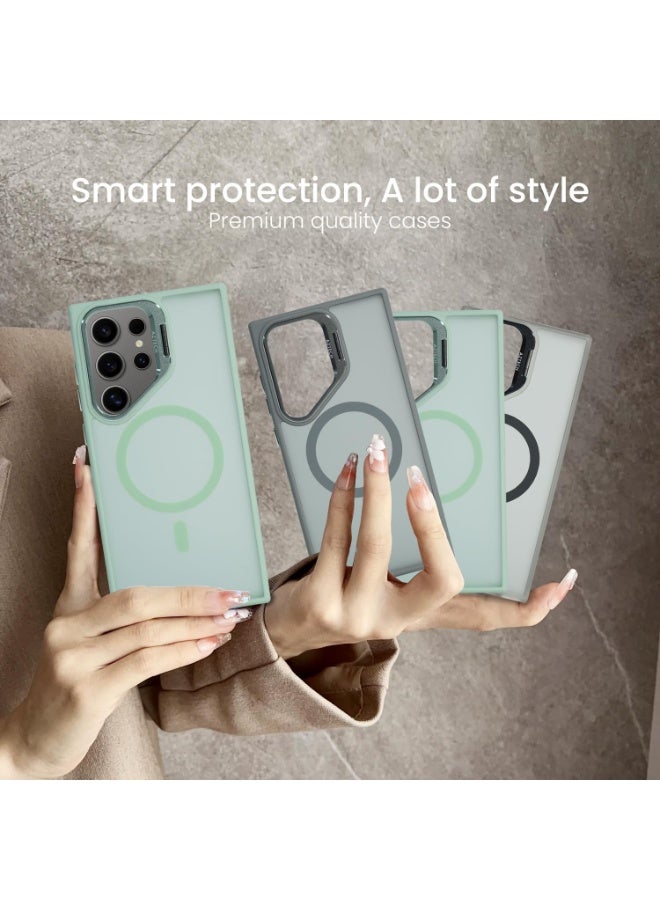 أزتك غطاء SuperShield غير اللامع لجهاز Samsung Galaxy S23 Ultra باللون الأخضر متوافق مع MagSafe وحلقة مغناطيسية، مع دعامة كاميرا مدمجة، مقاوم للصدمات والخدوش، تصميم نحيف. - Image 4