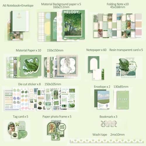 LANLOY 346pcs Journal Supplies Kit Vintage Scrapbook Stickers Art Journaling Bullet Junk Journal Planners DIY Decoration Paper Stickers Craft Kits Notebook Collage Album (Poetry Scrapbook), Green - Image 2