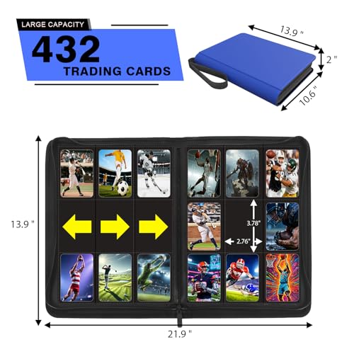 Comnge 9-Pocket Card Binder - Holds 432 Trading Cards, 24 Side Loading Pages, Premium Zippered Card Album Folder Compatible with Penny Sleeves for Baseball Cards, TCG, and Game Card Storage & Display (Blue) - Image 2