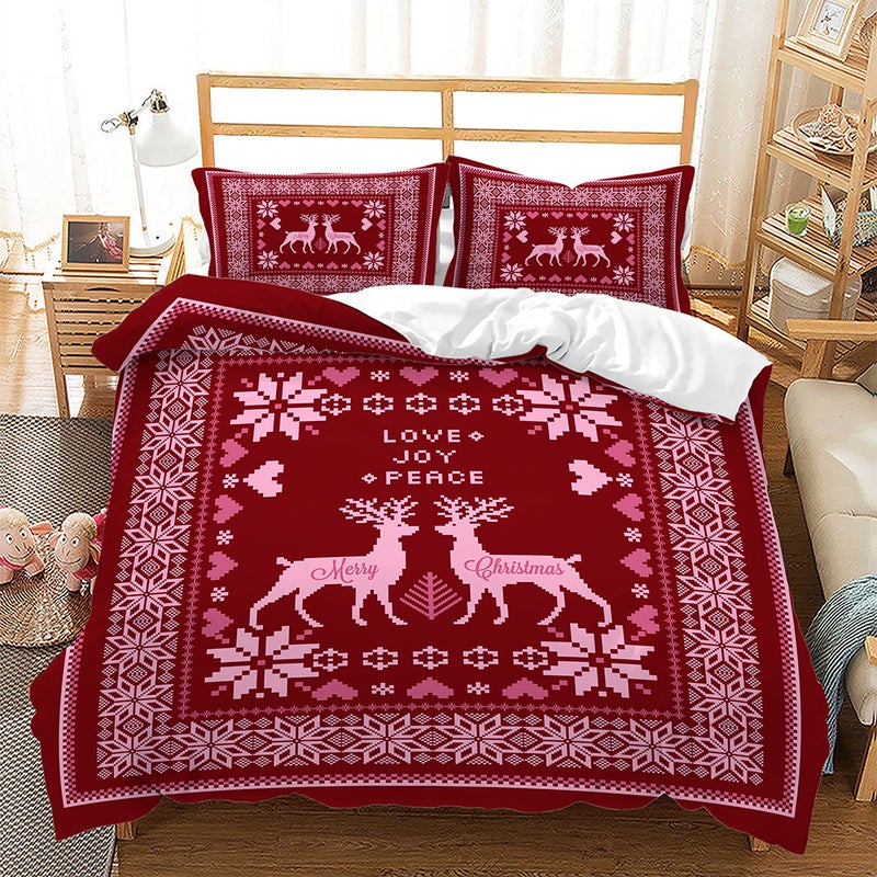 Christmas Plaid 3D Digital Printing Bed Three-Piece Set Export Quilt Set - Image 1