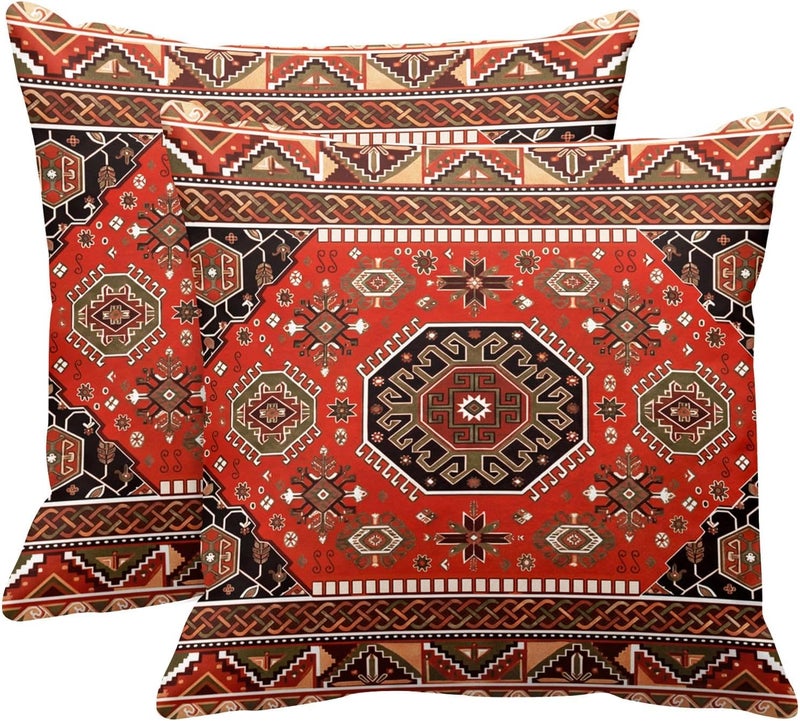 Britimes Throw Pillow Covers, Aztec Kilim Home Art Decor, 18 x 18 Inches Set of 2 Cushion Couch Sofa Cases, Abstract Trible Western Pillowcases for Bedroom, Living Room, Geometric Tribal Decorative - Image 1