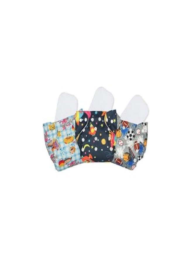 Laee cute "Laee Cute Premium Reusable Baby Cloth Diaper - Strawberry, Space & Jungle Fun Prints"-Strawberry, Space & Jungle Baby Cloth Diapers-Premium Washable Baby Diaper Combo"-Ultra Soft Reusable Baby Diapers" (GREY+BLACK+SKYBLUE) - Image 1