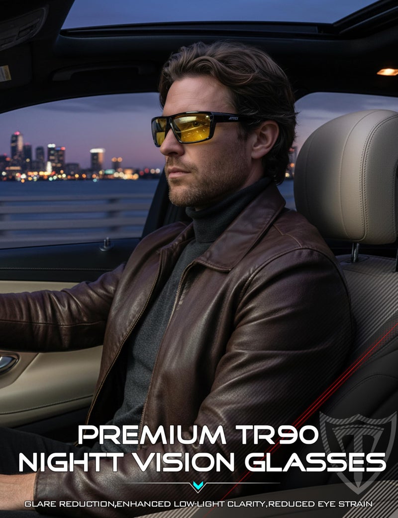 ATTCL Night Driving Glasses for Men - Glare Reducing Nighttime Driving Sunglasses, Lightweight TR90 Frame, Enhances Clear Night Vision 5001 Yeshi - Image 2