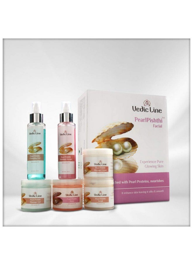 Vedic Line Vedicline Pearl Pishthi Facial Kit Makes Skin Pores Squeaky Clean Gives Pearl Like Glow With Jasmine Oil Olive Oil (Cleanser Scrub Massage Cream Massage Gel Pack) 600Ml  - Image 2
