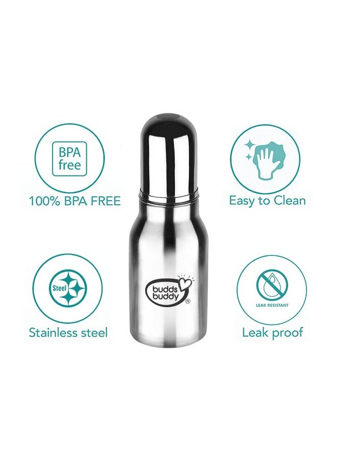 BuddsBuddy 2 In 1 Bravo Regular Neck New Baby Feeding Bottle Made With High Grade Stainless Steel| Rust Free Feeding Bottle With Nipple | Leak Proof Baby Bottle | With Extra Sipper Spout | 180 Ml  - Image 5