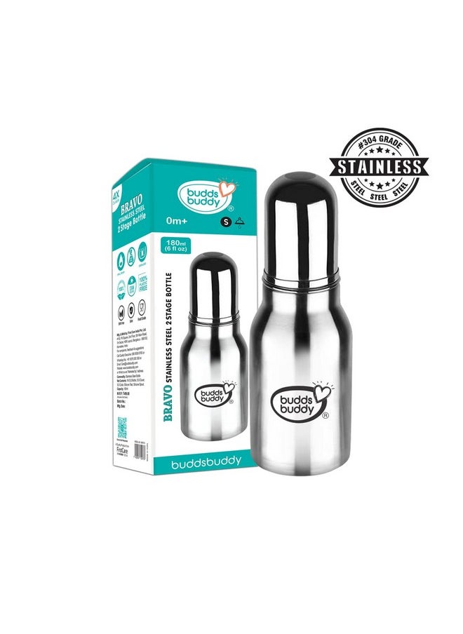 BuddsBuddy 2 In 1 Bravo Regular Neck New Baby Feeding Bottle Made With High Grade Stainless Steel| Rust Free Feeding Bottle With Nipple | Leak Proof Baby Bottle | With Extra Sipper Spout | 180 Ml  - Image 3