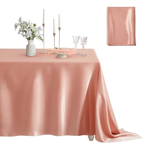 Counfeisly 1 Pack Square Satin Table Cover Silkly Soft Table Cloth, Satin Dining Table Cloths for Wedding Banquet Table Decoration, Dining Room, Indoor and Outdoor Use, 52 x 52 Inches, Rose Gold - Image 1