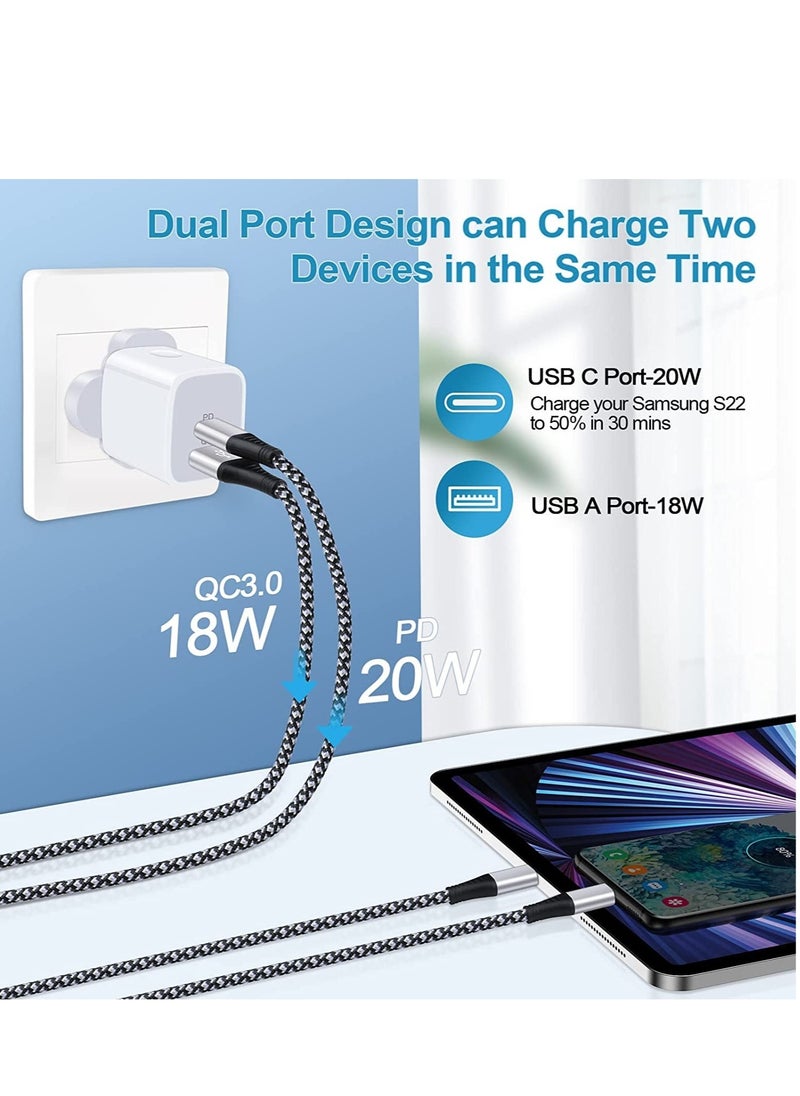 Generic - Galaxy A13/A12/A23/A52s/A32/A33/A22/Z Fold 4/Z Flip 4 USB C Charger Plug,20W Dual Ports PD & QC 3.0 Mains Wall Charger Plug,Type C Plug Fast Charging Power Adapter With Samsung Galaxy A13,iPhone12/13 - Image 1