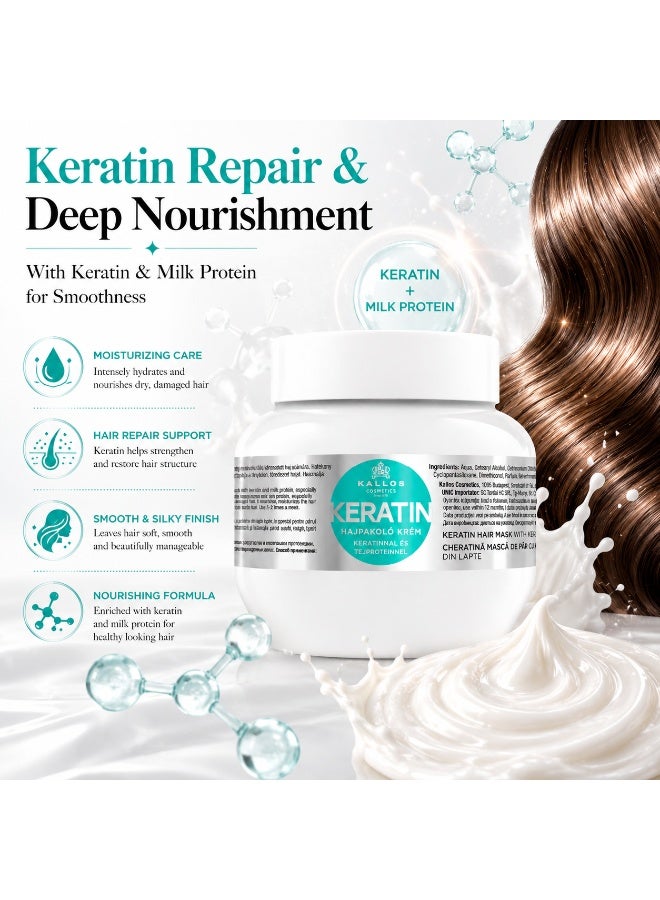 KALLOS Keratin Hair Mask with Keratin & Milk Protein 275ml – Repair Hair Mask for Damaged Hair - Image 2