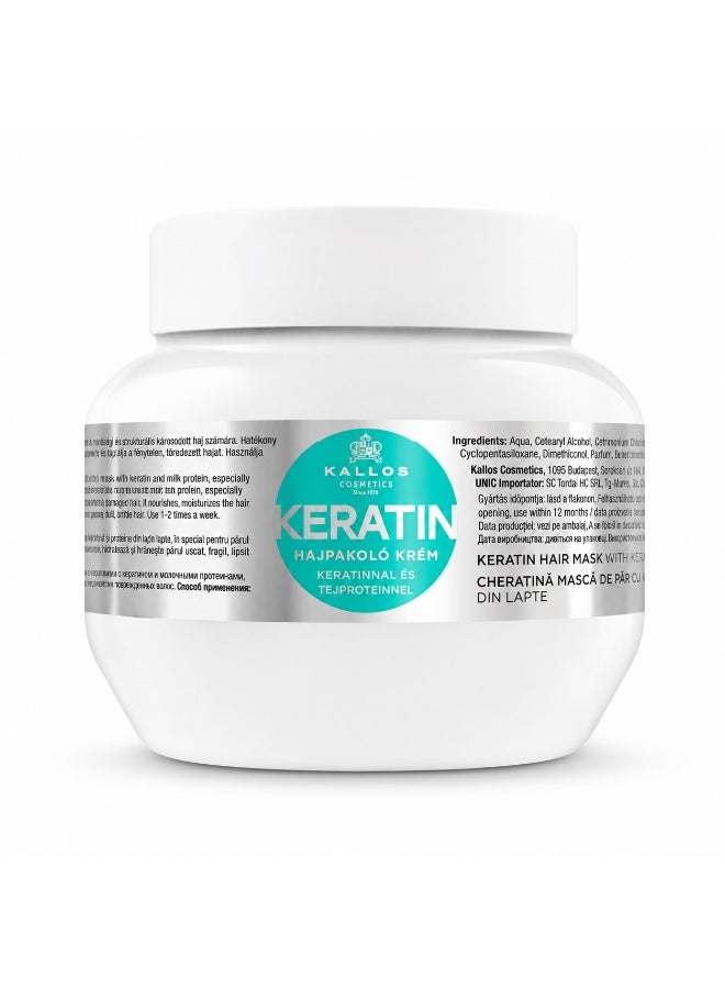 KALLOS Keratin Hair Mask with Keratin & Milk Protein 275ml – Repair Hair Mask for Damaged Hair - Image 1
