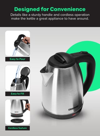 Electric Tea Kettle 1.8 L, Auto Shut Off And Boil Dry Protection, Safety Lock Lid, 360 Degree Rotational Base, Stainless Steel, Ergonomic Handle, Perfect Pour, Large Capacity 1.8 L 1500 W GK5454B Silver/Black - view 3