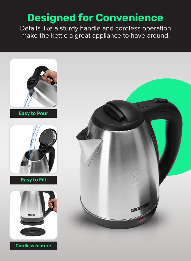 GEEPAS Electric Tea Kettle 1.8 L, Auto Shut Off And Boil Dry Protection, Safety Lock Lid, 360 Degree Rotational Base, Stainless Steel, Ergonomic Handle, Perfect Pour, Large Capacity 1.8 L 1500 W GK5454B Silver/Black - Image 3