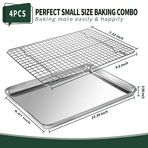 CEKEE Small Baking Sheet with Rack Set [2 Cookie Sheets + 2 Baking Racks], CEKEE Stainless Steel Small Baking Pan and Grill Rack - Rust & Warp Resistant & Nonstick, Size 9.33 x 6.96 x 1 Inch - Image 2
