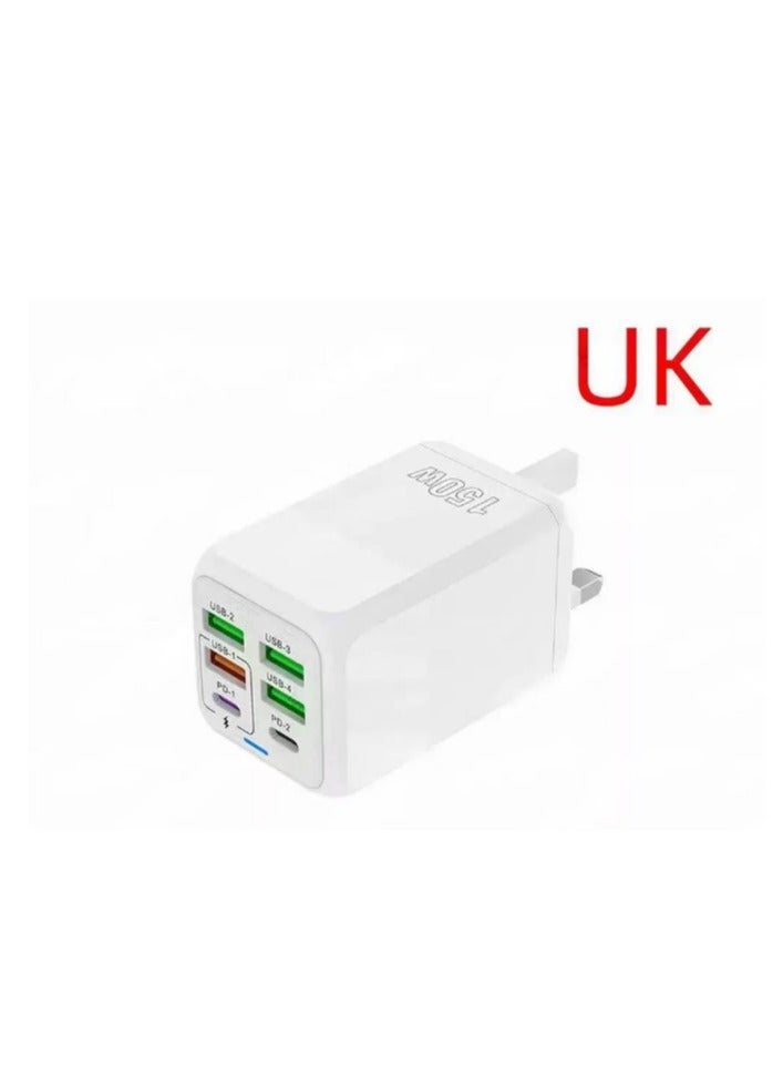 General 150W UK 6 Ports Multifunctional Super Fast Charging Adapter Mobile Phone Charger Travel Power Adapter White  - Image 1