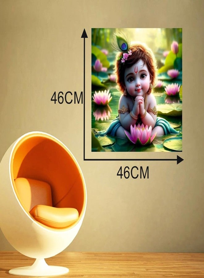 Sky Flying Baby Krishna With Flower Pink And Feather Wall Poster (K18_NW_25) Living Room, Pooja Room, KIds Room (Size - 46CM X 46CM) - Image 4
