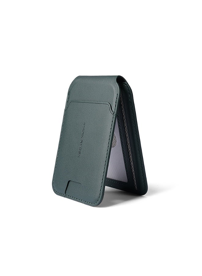 مارك رايدن MR21 حامل البطاقة المغناطيسية الخضراء وحامل الهاتف، حجب RFID، محفظة جلدية PU رفيعة 4 مم، يحمل 2-3 بطاقات، قبضة مغناطيسية قوية، حامل قابل للطي للصورة والمناظر الطبيعية - Image 1
