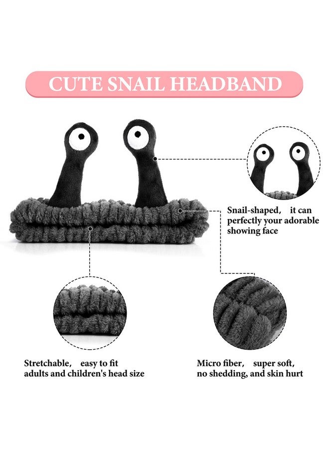 WLLHYF Spa Headband Facial Makeup Head Band Microfiber Soft Coral Fleece Head Wraps Snail Cartoon Cute Hair Accessories Elastic Skincare Hair Band for Women Girls Washing Face Beauty (Black) - Image 3