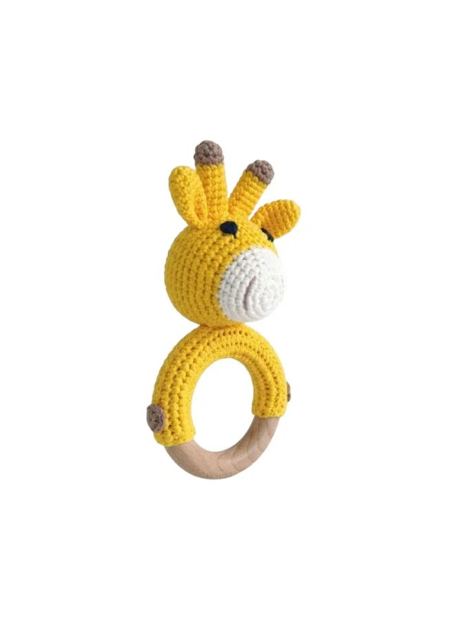 Bambimici Crochet Giraffe Wooden Teething Ring Rattle