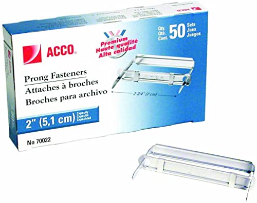 ACCO Brands Premium Prong Fastener for Standard 2-Hole Punch, Complete Set, 2-Inch Capacity, Box of 50 (A7070022) - Image 1