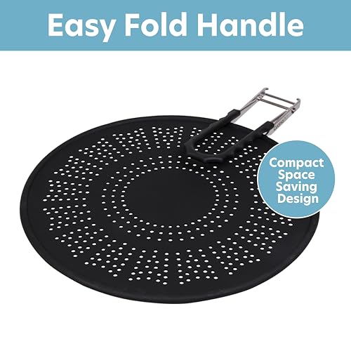 CucinaPro XL 11.5" Silicone Splatter Screen Shield- Multi Use Pan Cover with Foldable Handle & Built in Water Strainer- Protect from Oil, Grease with Shield Guard- Fits Most Kitchen Frying Pans, Heat Resistant - Image 4