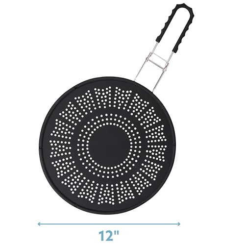 CucinaPro XL 11.5" Silicone Splatter Screen Shield- Multi Use Pan Cover with Foldable Handle & Built in Water Strainer- Protect from Oil, Grease with Shield Guard- Fits Most Kitchen Frying Pans, Heat Resistant - Image 5