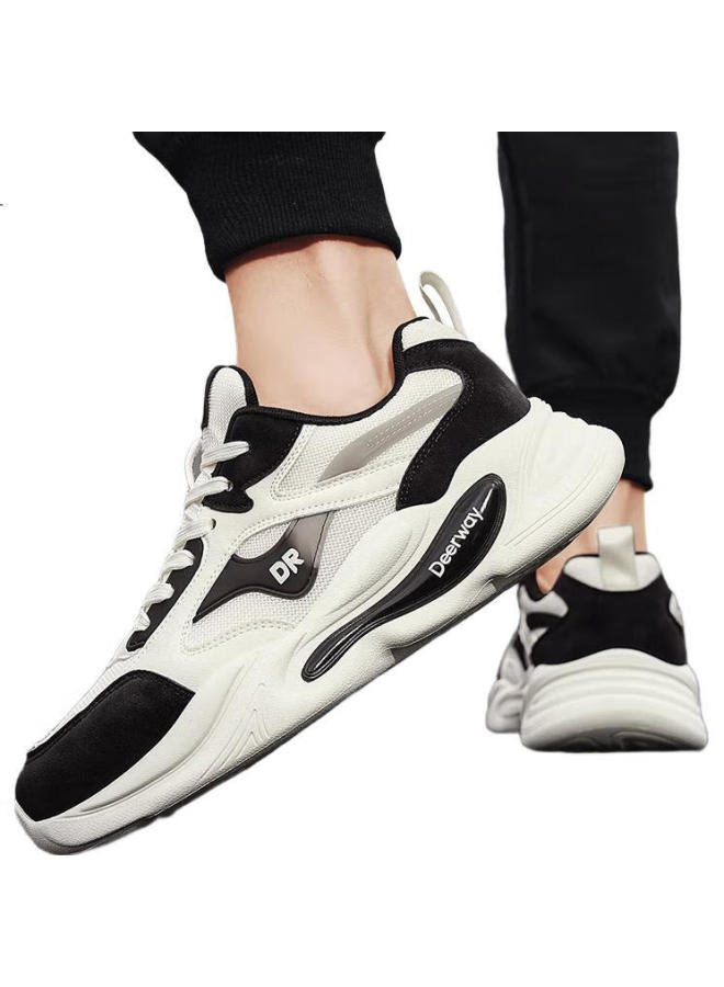 Deerway Men'S Shoes, Summer Dad Shoes, Trendy Thick-Soled Breathable Casual Sneakers, Beige-Black, Size 43 - Image 2