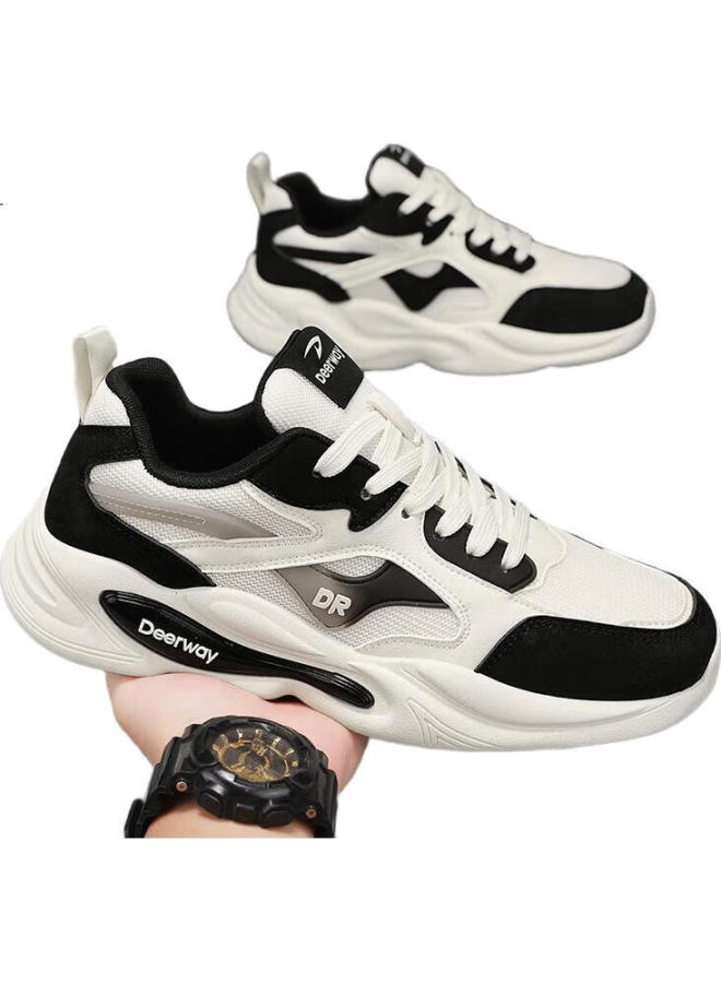 Deerway Men'S Shoes, Summer Dad Shoes, Trendy Thick-Soled Breathable Casual Sneakers, Beige-Black, Size 43 - Image 3