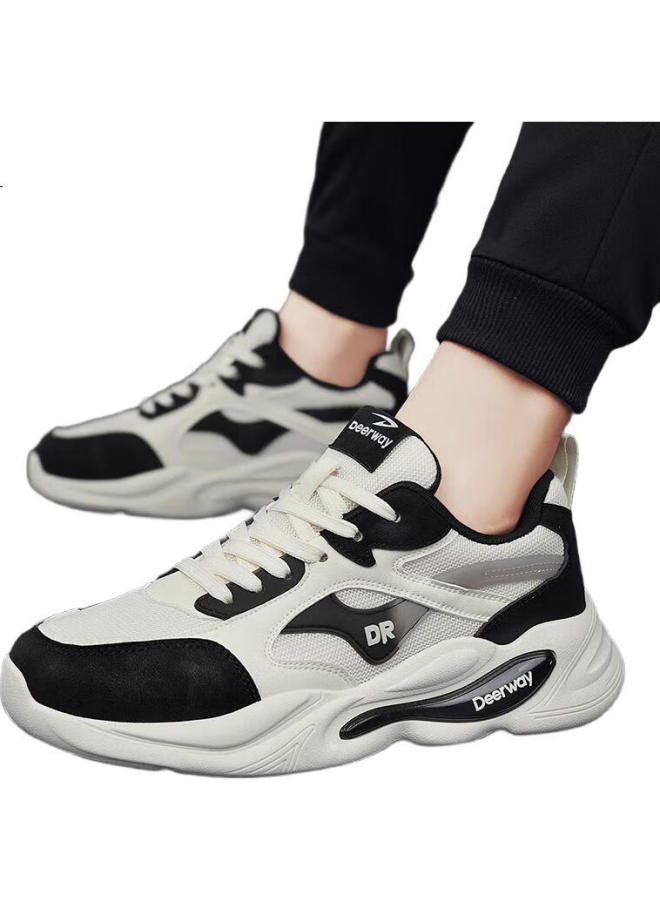 Deerway Men'S Shoes, Summer Dad Shoes, Trendy Thick-Soled Breathable Casual Sneakers, Beige-Black, Size 43 - Image 1