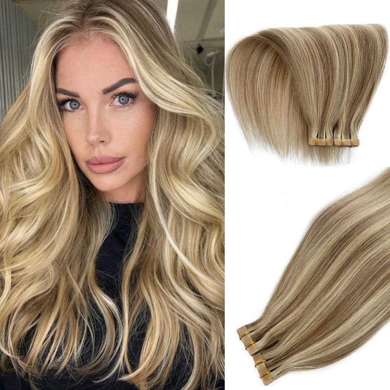 Balayage Brown Tape in Hair Extensions Human HairBalayage Walnut Brown to Platinum Blonde Hair Extensions Tape in Highlightes Hair Extensions Brown Roots Tape in Extensions 20Pieces 50G