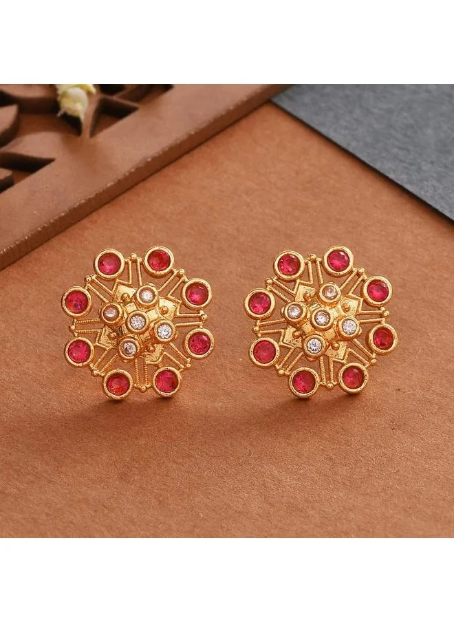 فويلا Abharan Pink Stones Floral Stud Earrings