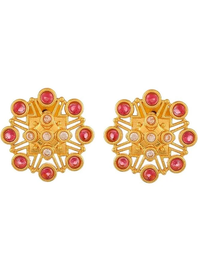 فويلا Abharan Pink Stones Floral Stud Earrings