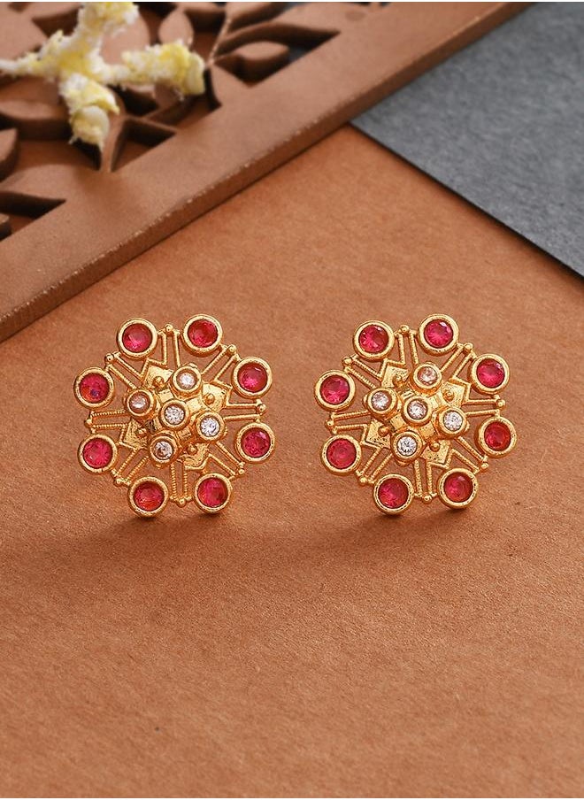 VOYLLA Abharan Pink Stones Floral Stud Earrings  - Image 1