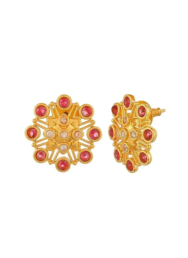 VOYLLA Abharan Pink Stones Floral Stud Earrings
