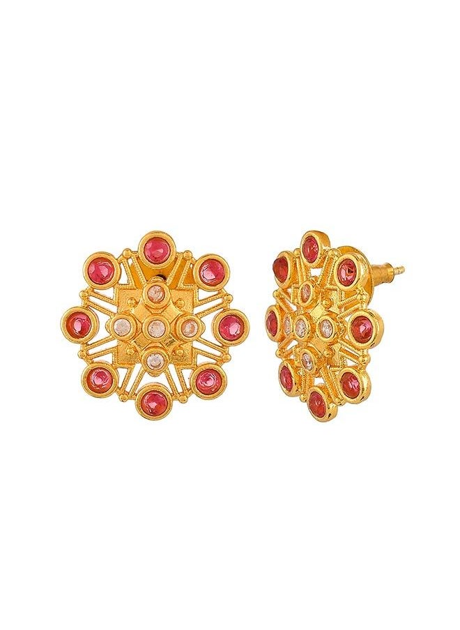 VOYLLA Abharan Pink Stones Floral Stud Earrings  - Image 3