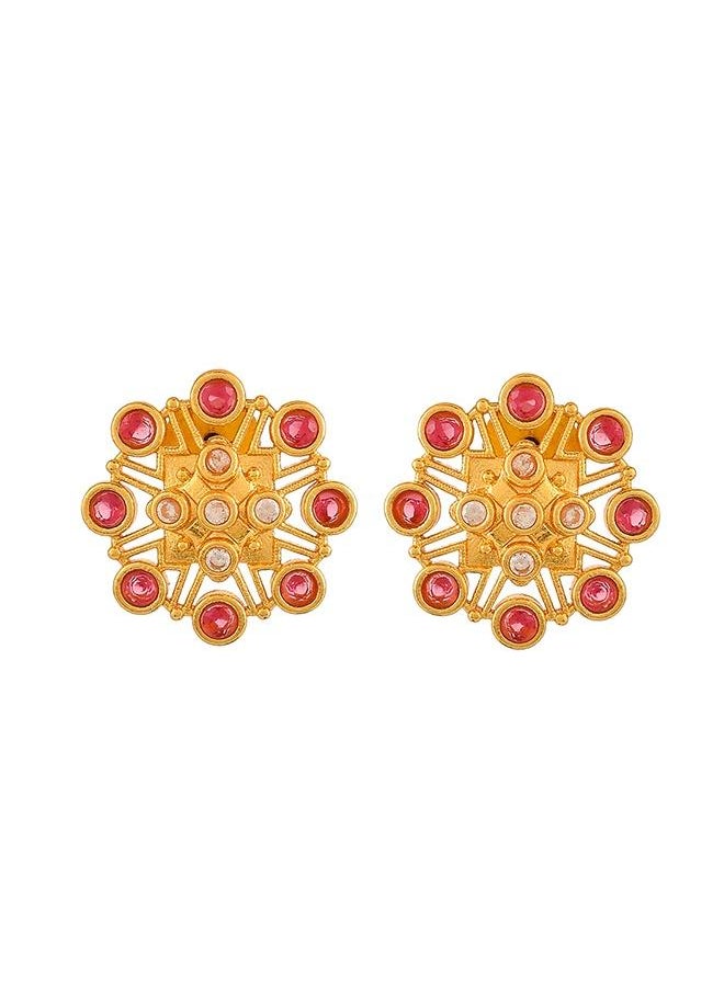VOYLLA Abharan Pink Stones Floral Stud Earrings  - Image 2