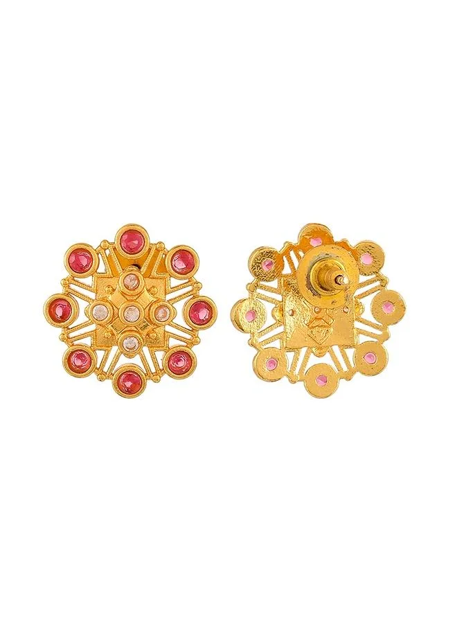 VOYLLA Abharan Pink Stones Floral Stud Earrings