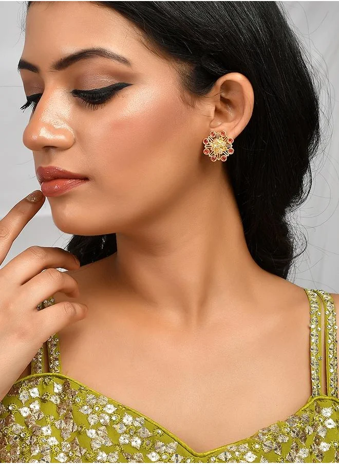 VOYLLA Abharan Pink Stones Floral Stud Earrings