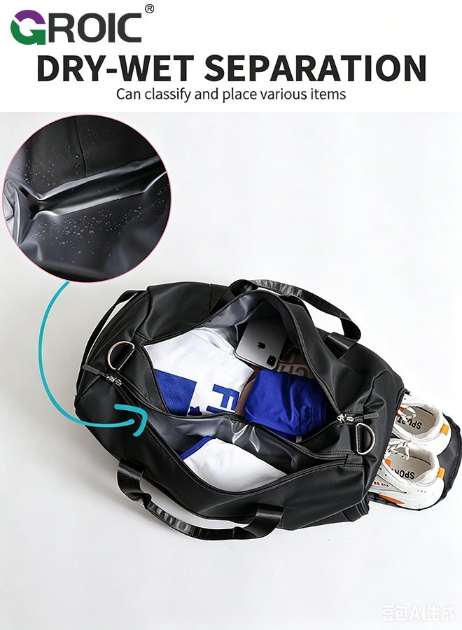 GROIC Gym Bag for Women, Travel Duffel Bag with Shoe Compartment & Wet Pocket,Gym Tote Duffle Bag,Workout Bags,Ladies Beach Overnight Bag Waterproof Luggage Bag(Black) - Image 3