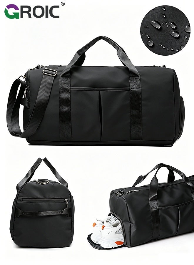 GROIC Gym Bag for Women, Travel Duffel Bag with Shoe Compartment & Wet Pocket,Gym Tote Duffle Bag,Workout Bags,Ladies Beach Overnight Bag Waterproof Luggage Bag(Black) - Image 1