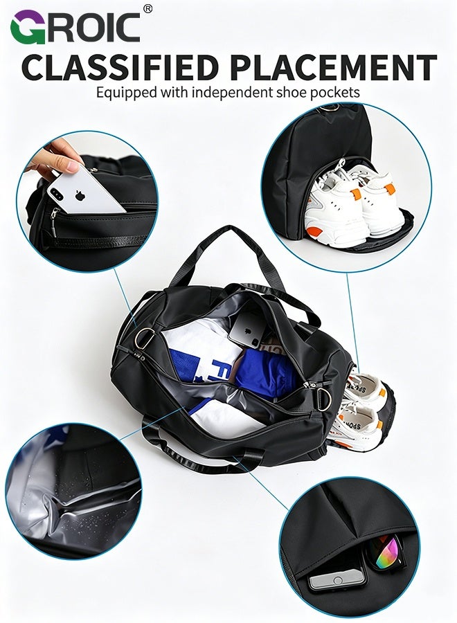 GROIC Gym Bag for Women, Travel Duffel Bag with Shoe Compartment & Wet Pocket,Gym Tote Duffle Bag,Workout Bags,Ladies Beach Overnight Bag Waterproof Luggage Bag(Black) - Image 4