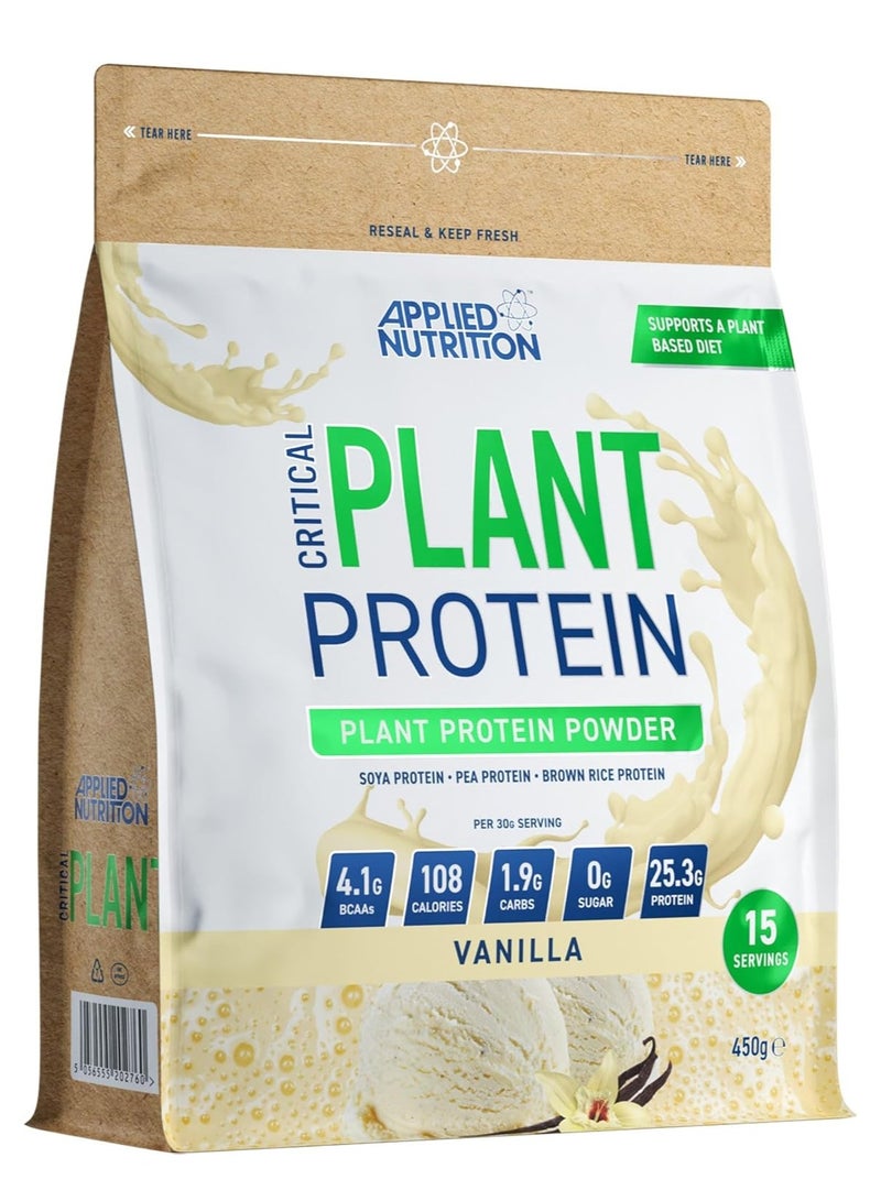 Applied Nutrition Critical Plant Protein – Vanilla (450g) Premium Vegan Protein Blend | 25.3g Protein per Serving | Low Fat & Sugar | Halal Certified | Ideal for Muscle Recovery & Weight Management - Image 1