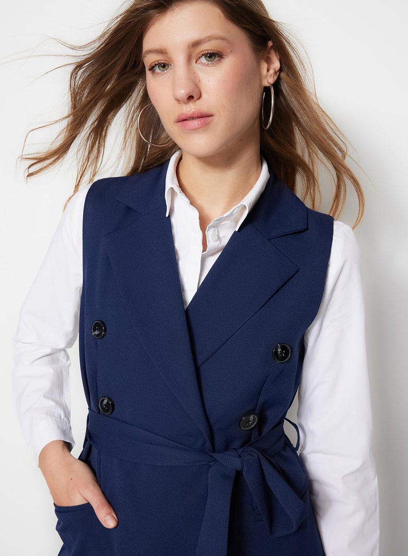 trendyol Navy Woven Lined Vest with Waist Tie-Detail - Image 3