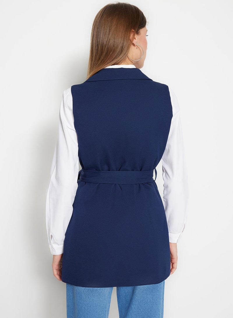 trendyol Navy Woven Lined Vest with Waist Tie-Detail - Image 5